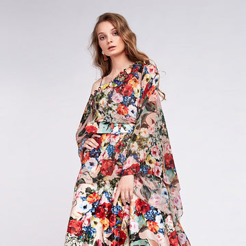 ABITO MATILDE CANO BUSTIER FLOREALE CON KAFTANO